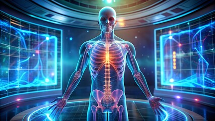 Futuristic human anatomy visualization showcases advanced medical technology and scientific discovery