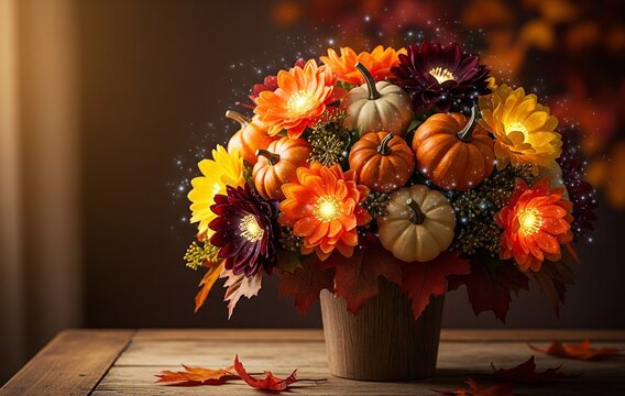 Ein herbstlicher Blumenstrau&szlig; mit leuchtenden Bl&uuml;ten