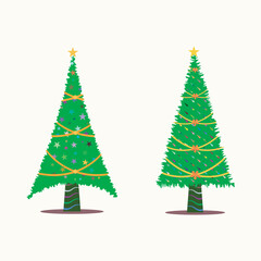 Christmas Trees Vector Illustration Art– Decorated Festive Holiday Pine Trees Set Winter New Year Decorations