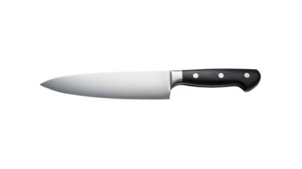 Professional chef's knife with sleek steel blade and dark ergonomic handle