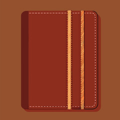 Vector illustration of a brown leather notebook with stitched detailing and ribbon accents against a matching background