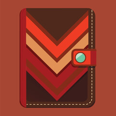 Vector illustration of a stylish brown wallet with geometric pattern and secure button in a retro flat style