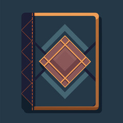 Vector illustration of a stylized dark blue book cover with intricate geometric design elements in a flat vector graphic style.