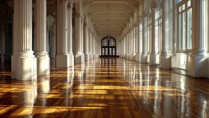 Obraz premium Grand colonnade, polished wood floor