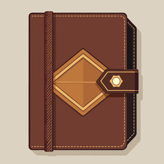 Vector illustration of a vintage brown leather journal with decorative elements and clasp isolated on a neutral background