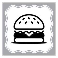 Minimalist Hamburger Icon on Ornate Frame A Classic Fast Food Symbol in Simple Design