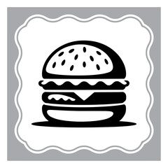 Minimalist Hamburger Icon on Ornate Frame A Classic Fast Food Symbol in Simple Design