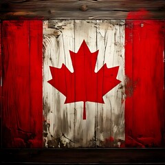 Canadian flag on distressed wooden planks