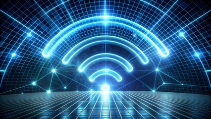 Fototapeta premium Dynamic digital network pulses with glowing Wi-Fi signal, representing global connectivity and innovation