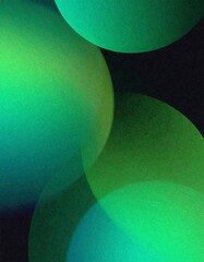 Abstract, vibrant green and teal orbs layered in a dark background