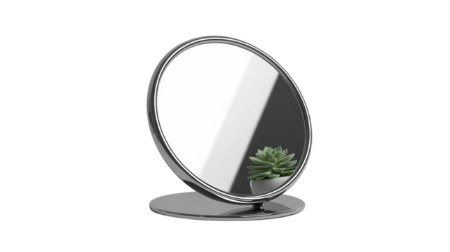 Elegant vanity mirror with succulent plant reflection in modern decor