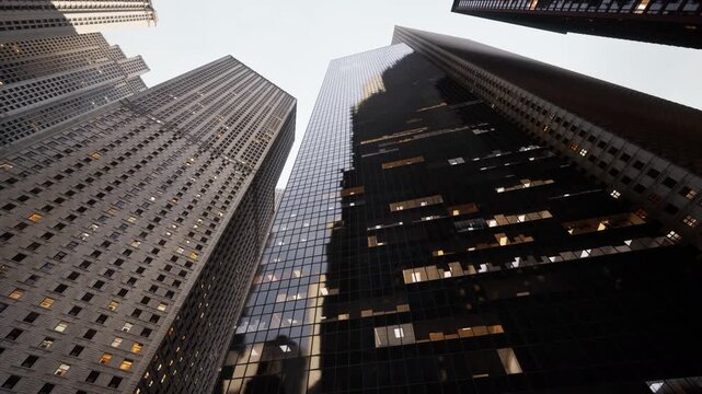 Witness the breathtaking brilliance of New York Citys towering skyscrapers as you gaze upwards in awe.