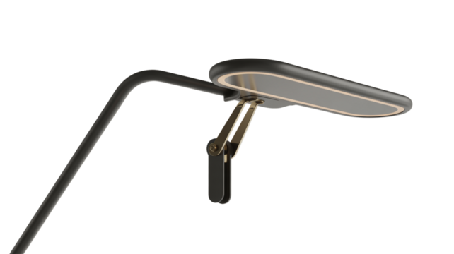 Modern adjustable desk lamp with sleek metallic arm and warm LED light