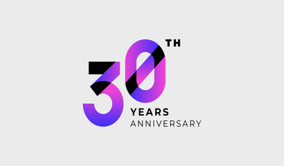 Futuristic Year Anniversary Gradient Purple Colour 30th, 30th Happy Anniversary with Simplicity, Geometric and Modern.