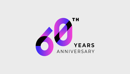 Futuristic Year Anniversary Gradient Purple Colour 60th, 60th Happy Anniversary with Simplicity, Geometric and Modern.