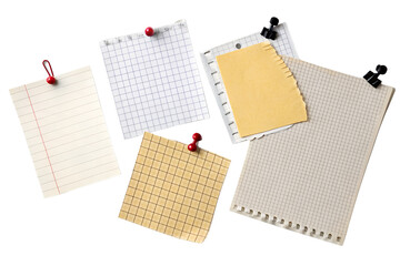 Handwritten notes pinned against black background