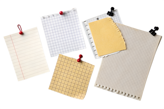 Handwritten notes pinned against black background