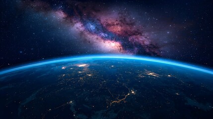Astronomy Cosmos Orbit Horizon Night Earth Space Galaxy Universe Planet.