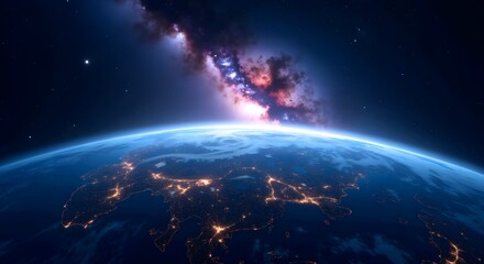 Galaxy Universe Planet Astronomy Cosmos Orbit Horizon Night Earth Space.