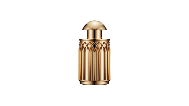 Elegant gold perfume bottle design exudes luxury and sophistication