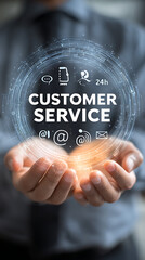 Customer Service Concept with Icons and Text Displayed in a Circular Hologram support communication