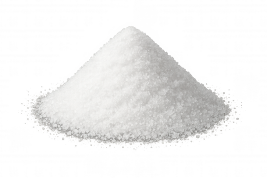 Granulated white sugar forming a pile on a transparent background, ideal for food and beverage concepts