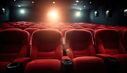 Obraz premium Empty movie theater seats under spotlight