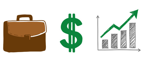 Business briefcase dollar sign and upward trending growth chart representing financial success and profit increase