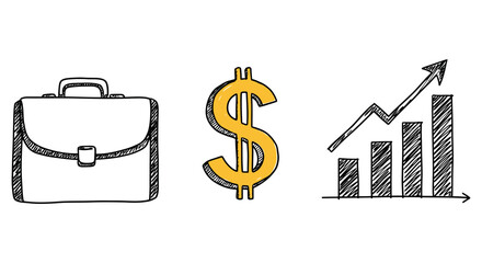A briefcase dollar sign and a rising graph represent business success financial growth investment strategy and future economic opportunity