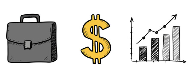 Briefcase dollar sign and rising bar chart symbolizing business finance growth strategy success and investment