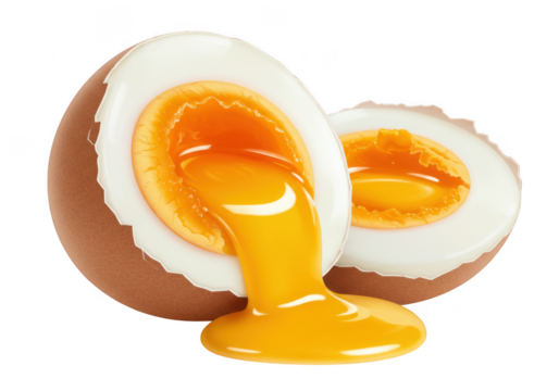 Delicious soft boiled egg half with dripping golden yolk freshly prepared