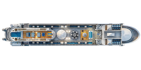 luxurious cruise ship aerial view isolated on white background, png, ai generated.