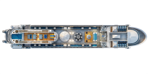 luxurious cruise ship aerial view isolated on white background, png, ai generated.