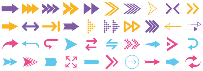 Colorful arrows set . Arrow set icon. Arrows big black set icons. Arrow cursor vector icon. Arrow icon. Arrow vector collection. Arrow. Cursor. Modern simple arrows. Vector illustration. Eps 10.
