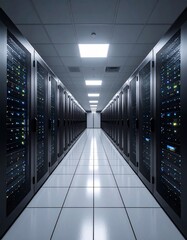 Data center server rack with glowing lights Ai