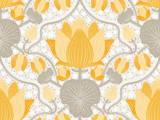 Light yellow lotus, decorative boho seamless floral pattern