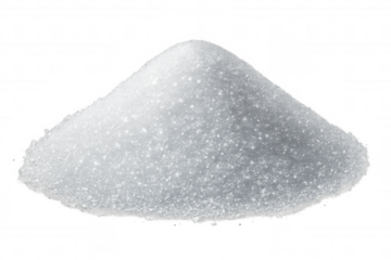 Granulated sugar forming a small, sparkling mound, isolated on a transparent background, ideal for food and beverage projects
