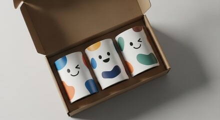 Gift Box with Smiling Decorated Cups