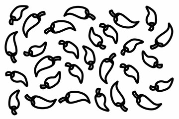 Chilli peppers doodle seamlesss pattern. Food illustration perfect for packaging, wallpaper, or decorative elements, veggies store and spicy food restaurant. Vegetables vector design in cartoon style