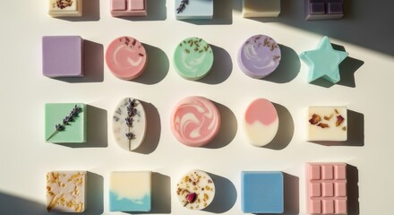 Handmade Soaps with Natural Ingredients and Botanicals on White Background