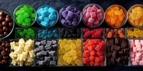 Rainbow Candy Collection: A Delightful Array of Gummy Bears, Chocolate, and More