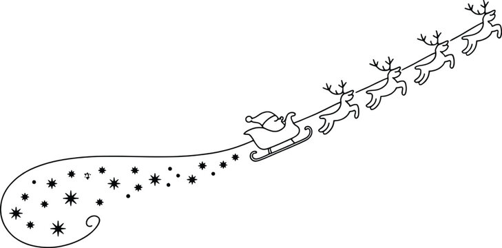 black santa sleigh with reindeer flying clip art preview