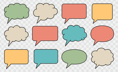 Set of hand-drawn speech bubbles. Speech balloon, frames, stylish, handwritten, doodle