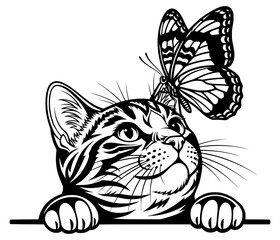 Cat with Butterfly on Head, Cat SVG, Butterfly SVG, Animal SVG, Cute SVG