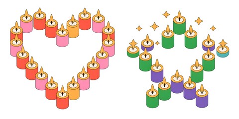 Fototapeta premium Vibrant heart shapes crafted from glowing candles create a warm, inviting atmosphere for celebrations and love.