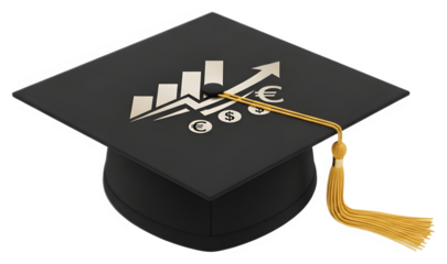 Graduation Cap with Rising Graph and Currency Symbols | Investment in Education for Financial Growth and Career Success
