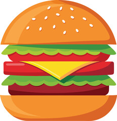 Detailed illustration of a hamburger cut in half showcasing its fresh ingredients