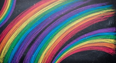 Fototapeta premium Colorful chalk rainbow art on black background.