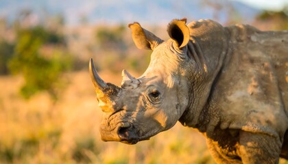 Fototapeta premium Close-up of a rhino in grassland