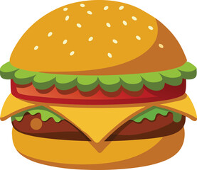 Classic beef burger with melted cheese delicious food illustration